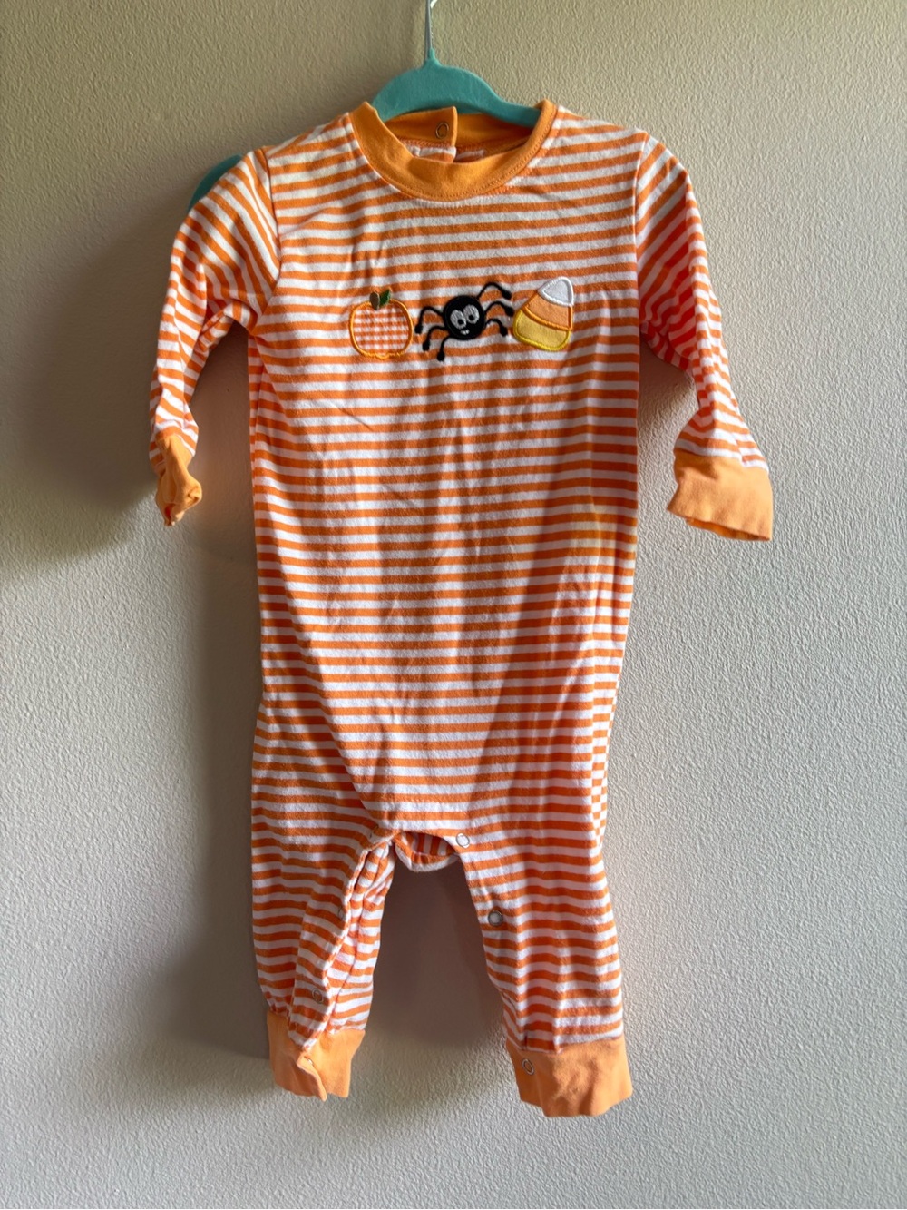 Stitchy Fish Orange Striped Halloween One-Piece Bodysuit with Halloween Appliqué